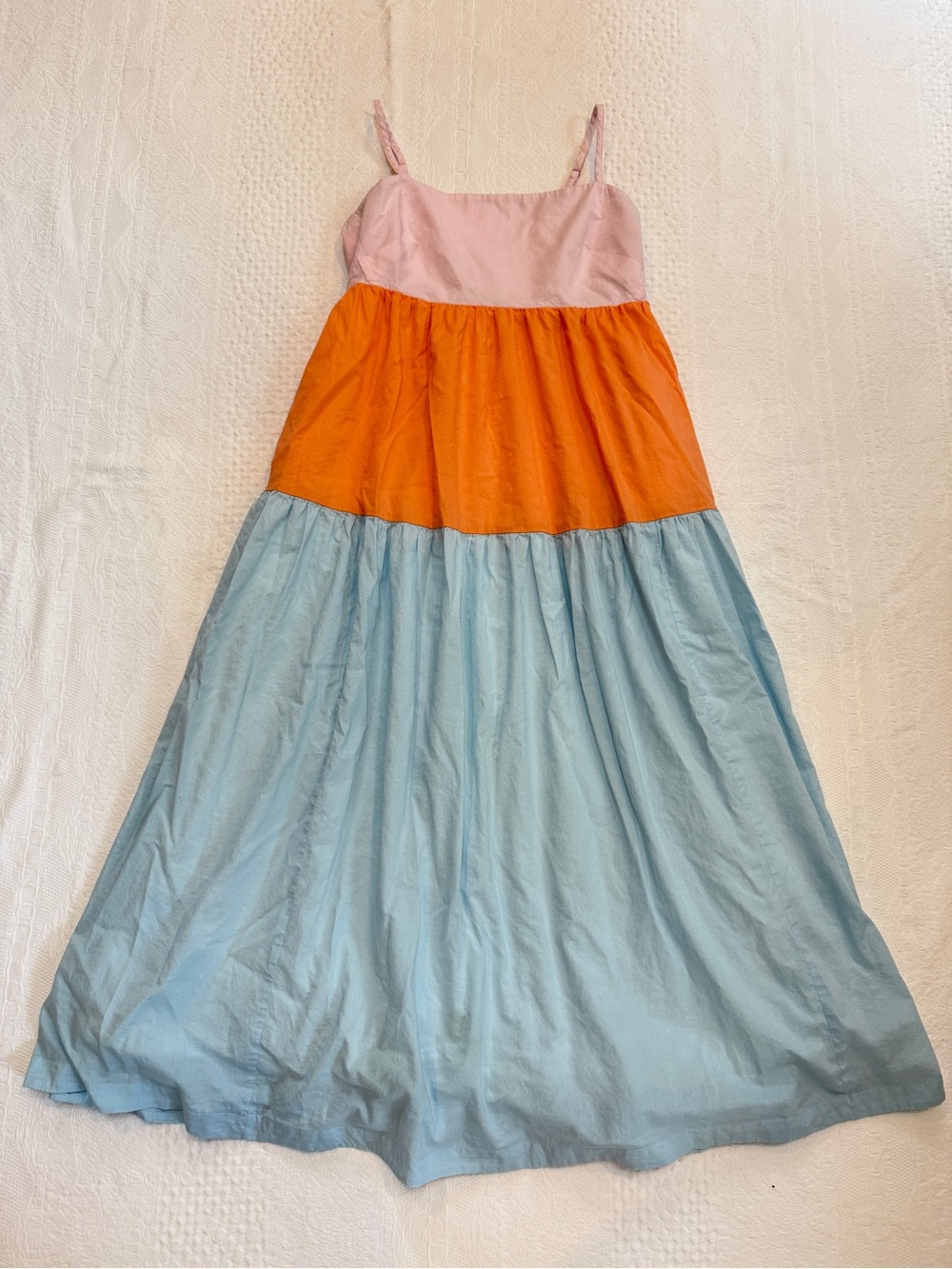 J Crew Color Block Tie Back Maxi Dress Womens Size 4 Has Pockets!